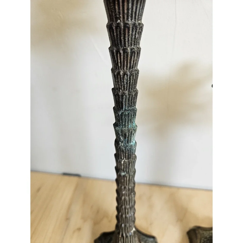 Vintage Metal Palm Tree Candle Holders Set of 2 Tropical Coastal Tiki Decor